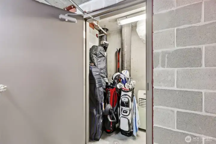 Storage unit across from parking space.