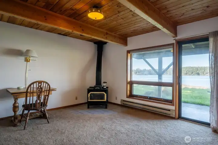 Daylight basement with wood stove