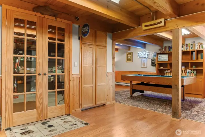 Pine paneled pool room- or flex space for any and all uses.  Large walk in easily accessed storage closet.