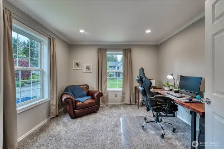 Work from home?  This home office is the perfect space, located upstairs above the garage away from the bustle of the home.  This quiet location is ideal.