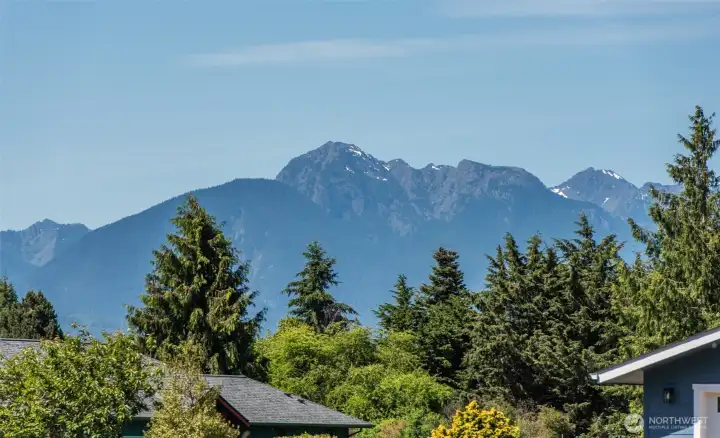 close up of mountain view from living room