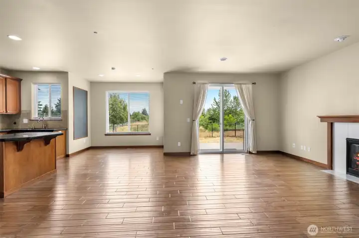 Beautiful engineered hardwood encompasses the lower level
