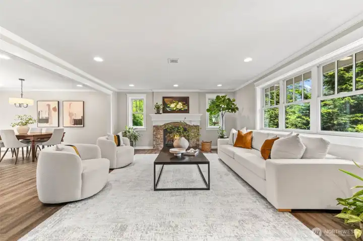 Heat rated fireplace warms the entire home