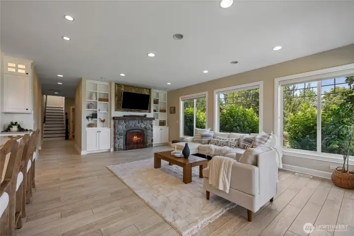 The family room features gas fireplace.