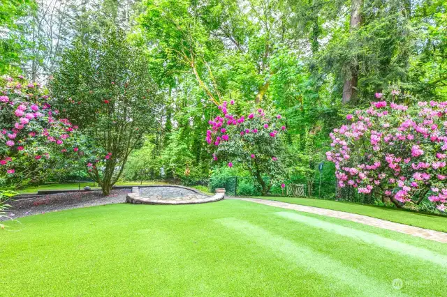 Beautifully landscaped backyard.