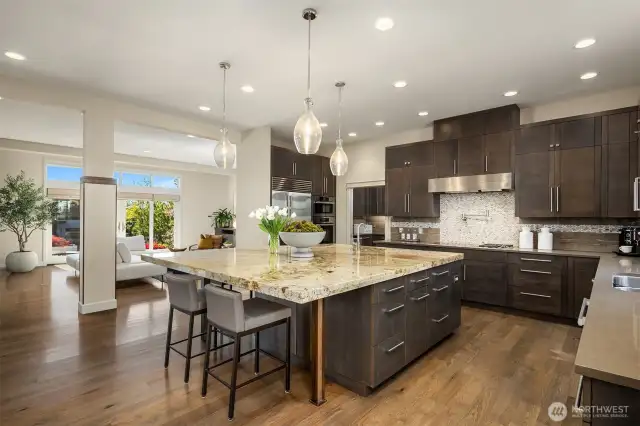 Everyone's gathering around the island and you can see why!  Great amenities like the catering kitchen and pantry make entertaining feel fun.  Such a great floor plan you have to come see!