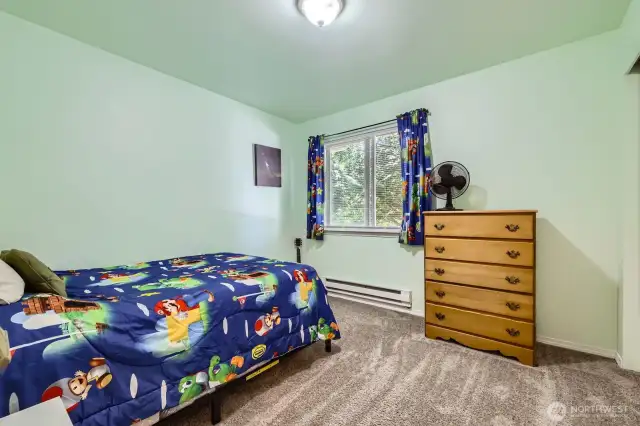 Secondary Bedroom with new overhead light and tall ceilings