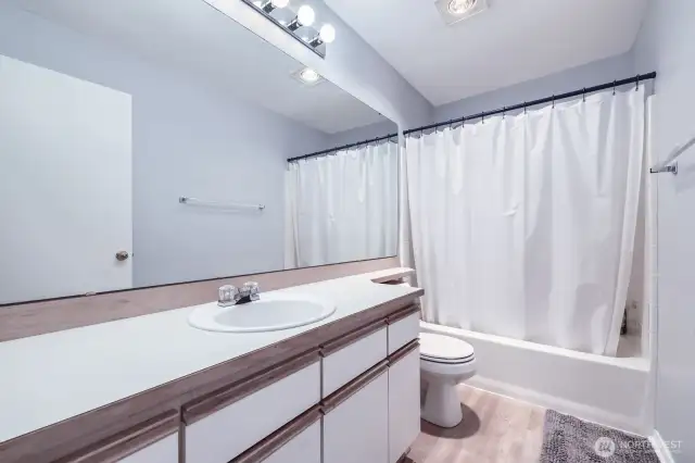 Main Bathroom with lots of counterspace + Tub/Shower Combo