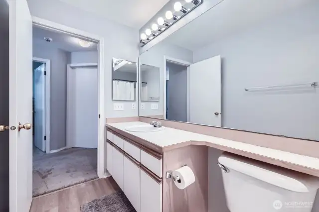 Main Bathroom with New Luxury Vinyl Plank Floors