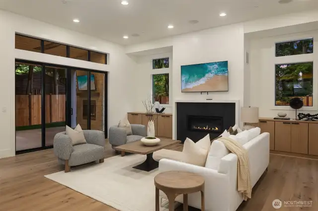 Vaulted great room that overlooks the private backyard