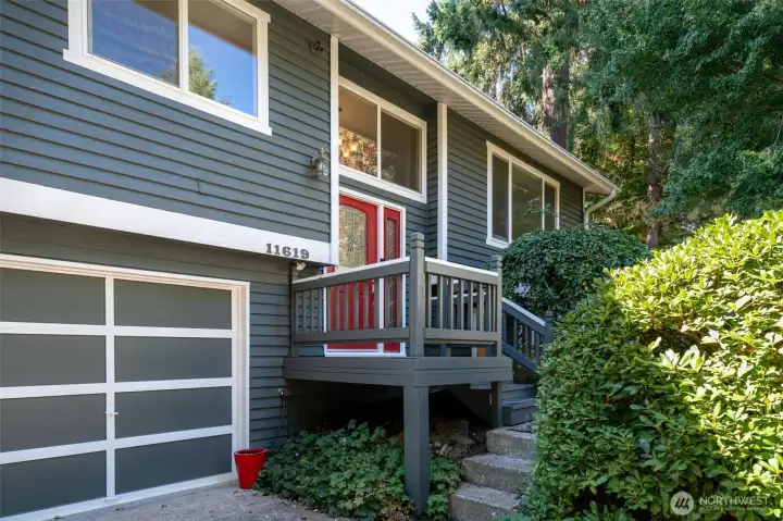Beautiful exterior paint highlights this classic split-level home