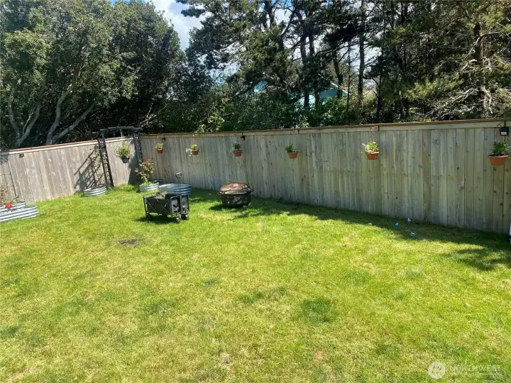 Backyard with firepit.