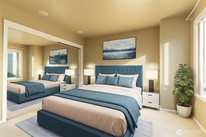 Virtually staged Primary Bed.