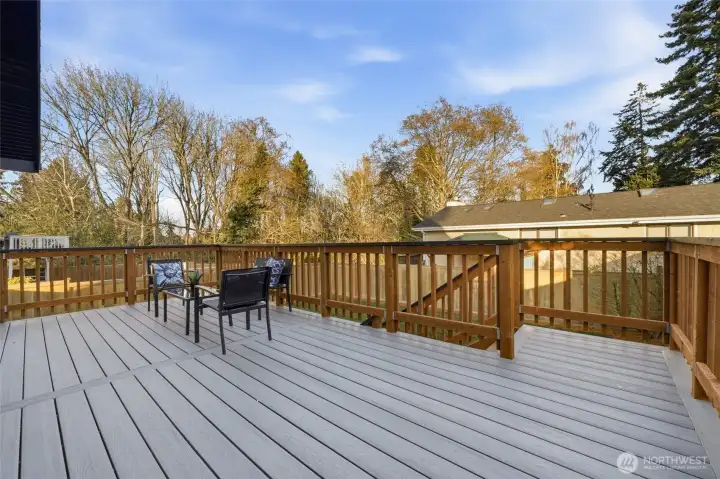 Deck off kitchen and mud room.
