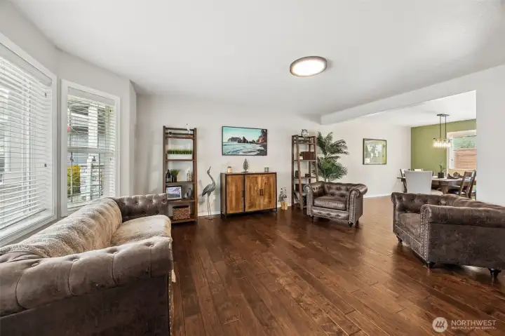Large family room with additional living room off kitchen.