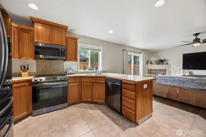 Large kitchen with updated appliances.