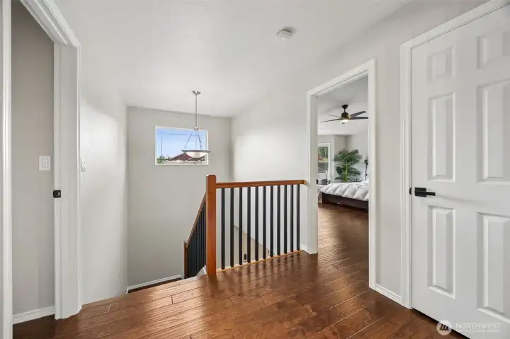 Upstairs landing - engineered wood throughout the upstairs and bedrooms.