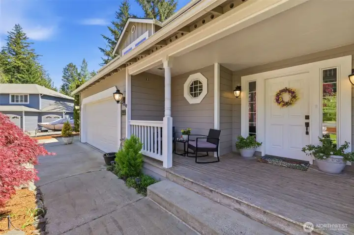 Welcoming entry and deck.