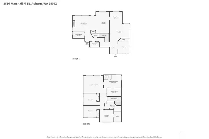 Combined Floorplan Main Level 1 & Upper Floor 2