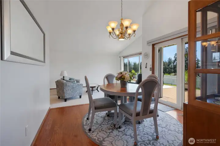 Looking into dining room from kitchen entry.