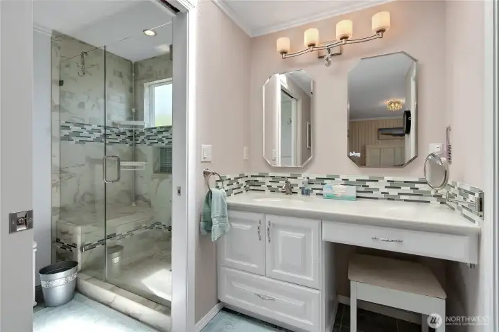 Vanity with makeup area.