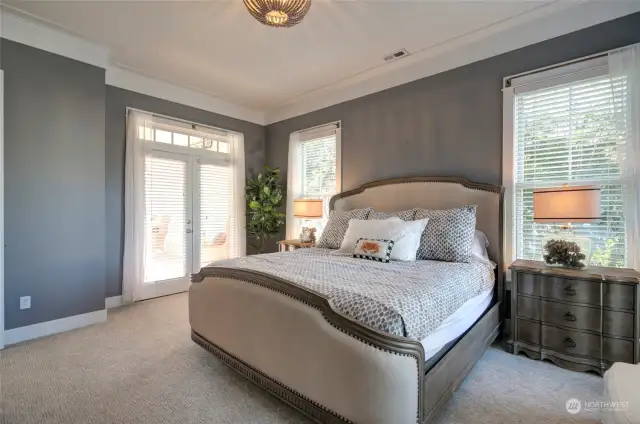 The French doors lead to the sunroom.