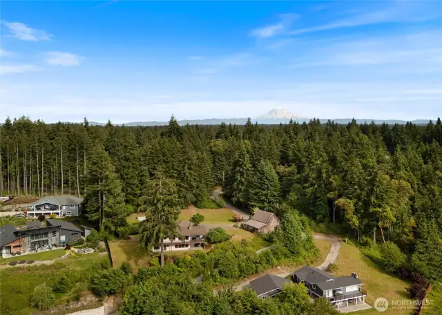 A view of the home & barn via drone.