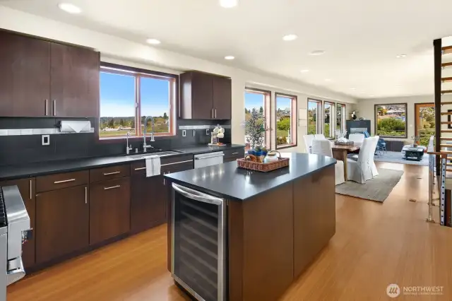 Kitchen has a wine fridge for easy access to your favorite wine selection