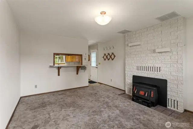 Family room w/ wood stove insert