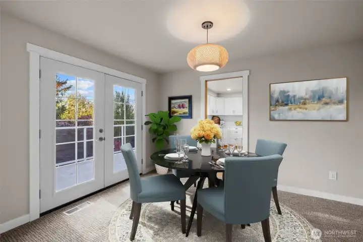 Dining Room with French Doors and Deck View VS