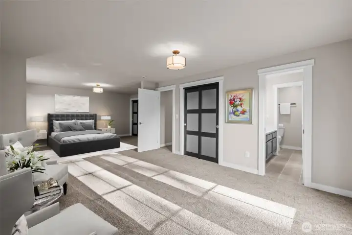 Primary Bedroom Sitting are view, French Doors to Deck on the right VS
