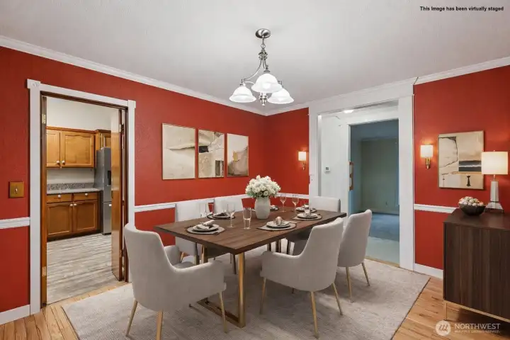 *Virtually staged image* of the dining room.