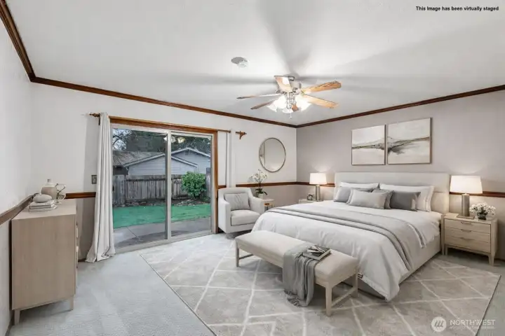 *Virtually staged image* of the primary bedroom.