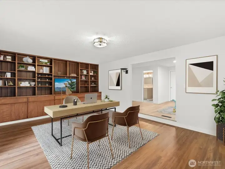 Virtually staged den.