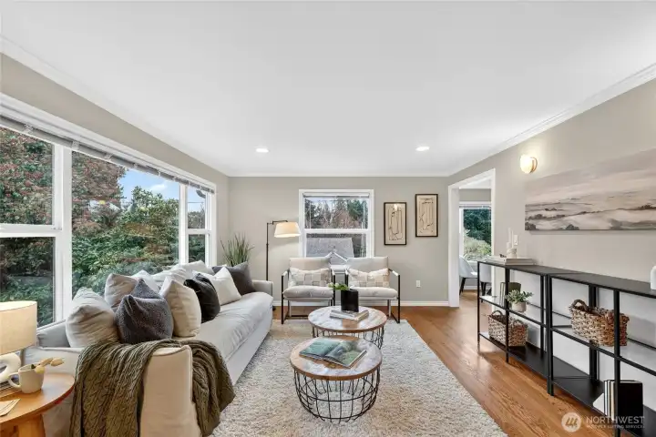 Large windows allow for natural light throughout home.