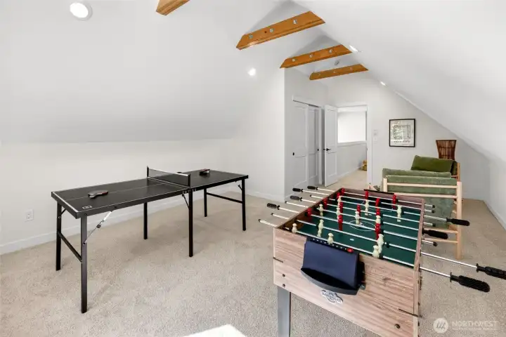 Vaulted wood beam ceilings.