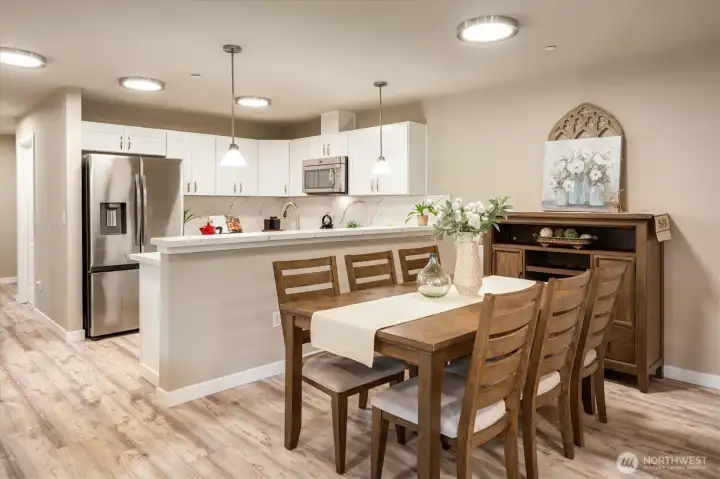 Dining area opens nicely to the kitchen and living room, great for everyday living or hosting.