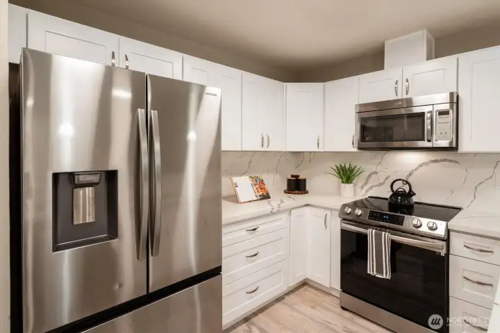 Modern appliance package with a sleek, cohesive look throughout.