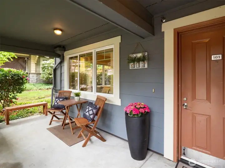 Covered porch, your own quiet outdoor spot for morning coffee or evening unwind.