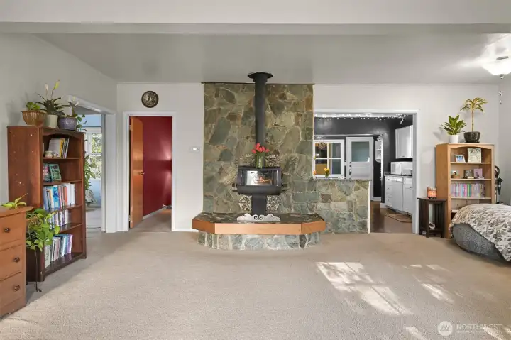 A wood burner warms the whole house.