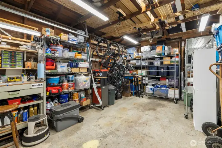 Single car garage with plenty of storage space.