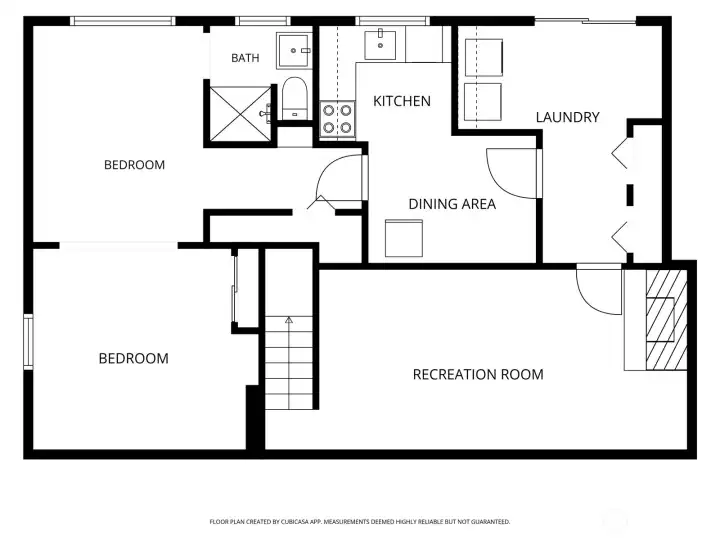 Lower Level Floor Plan (Second room marked bedroom is actually living space in the studio) Lower Level Floor Plan (Second room marked bedroom is actually living space in the studio)