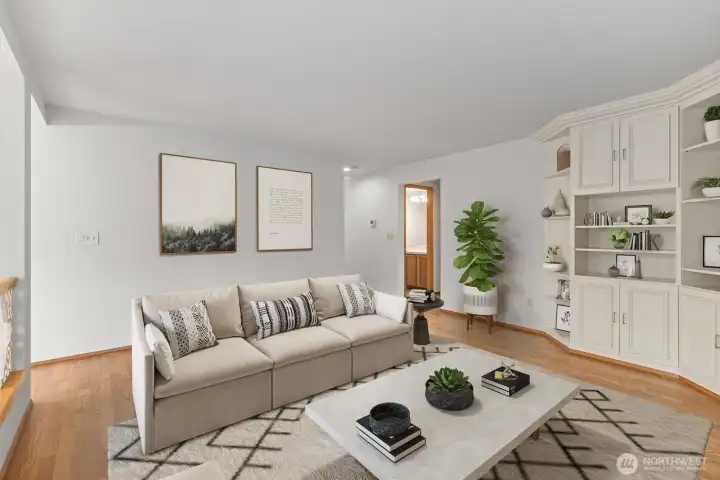 RESTFUL FAMILY ROOM WITH BUILT-INS AND LOTS OF SPACE.