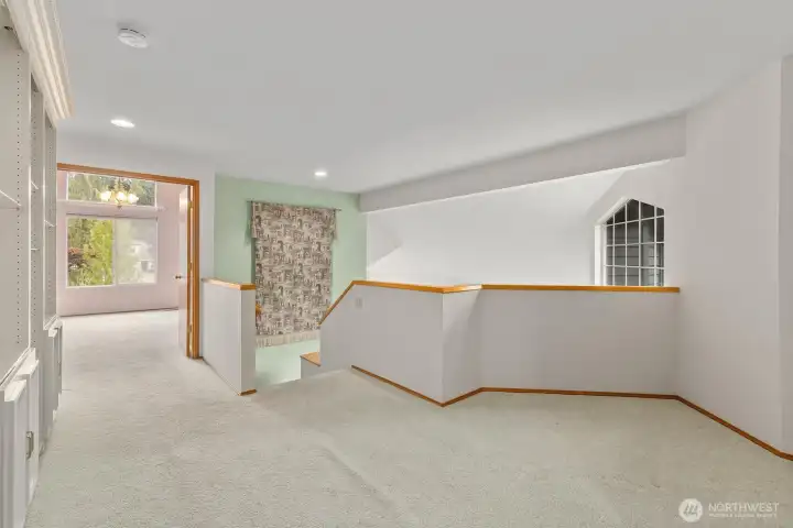 PERFECT LOFT SPACE UPSTAIRS FOR READING AREA, PLAY AREA, OR OFFICE.