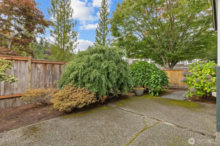 IDEAL BACKYARD WITH PRIVACY LANDSCAPING. FULLY FENCED.