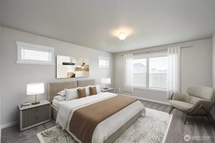 Primary suite, virtually staged.  This gives you idea of size of this room, it's HUGE