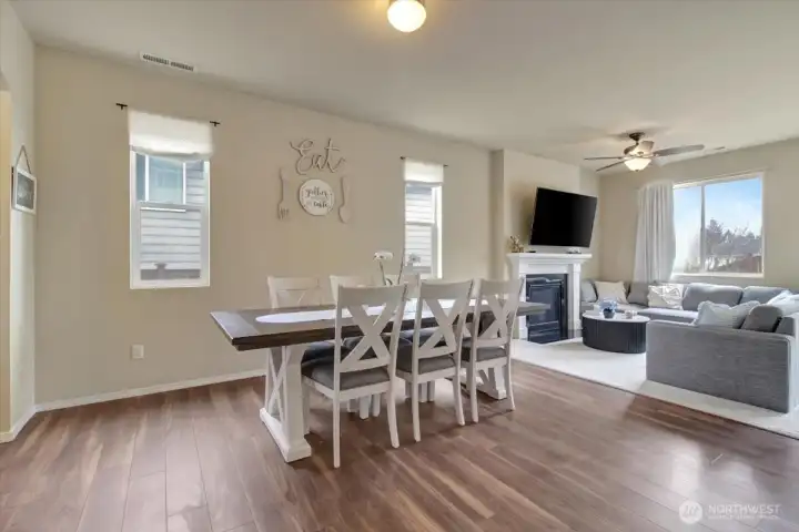 Spacious dining room open to the living area.