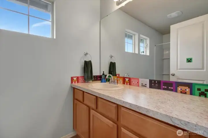 2nd full bathroom on the 2nd floor.  Current "Mine Craft" decorations can easily be removed.