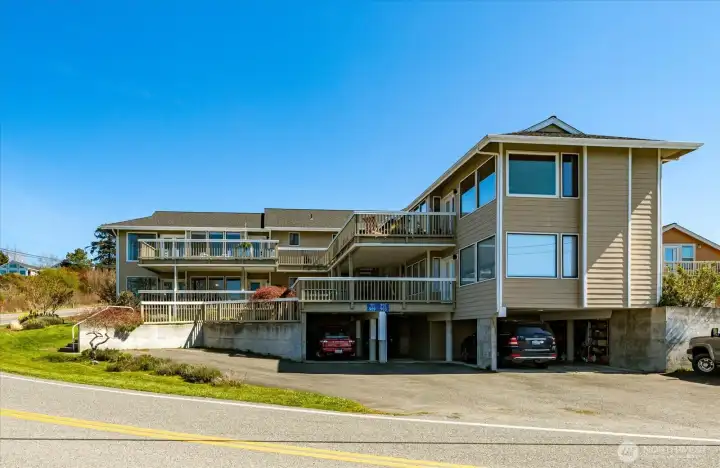 Front of Parker Road Condominiums. 911 is top left unit in this view.