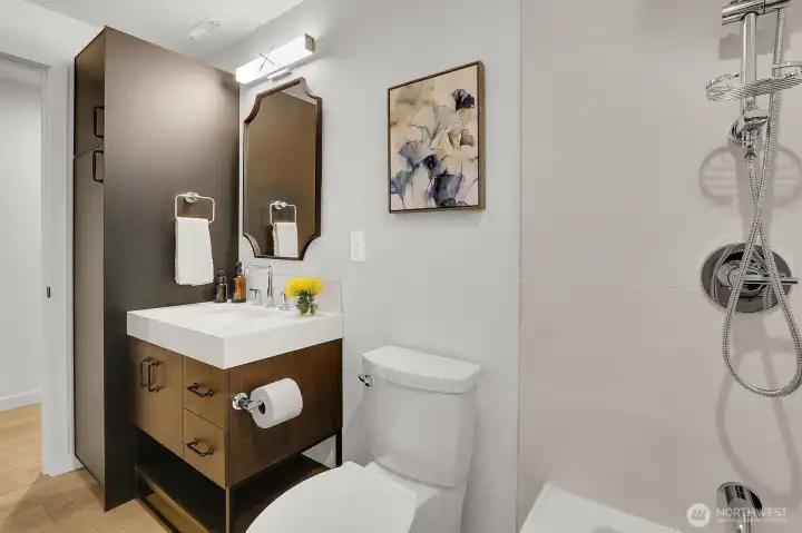 Full Hall Bath has big storage Closet